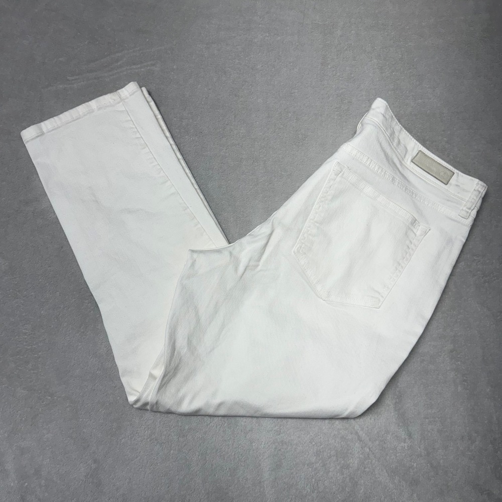Lands‎ End Womens White Mid Rise Crop Jean Straight Leg Size 12 Stretch Denim